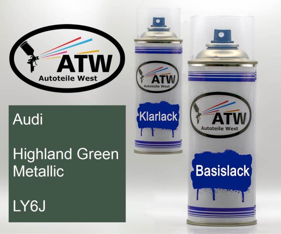 Audi, Highland Green Metallic, LY6J: 400ml Sprühdose + 400ml Klarlack - Set, von ATW Autoteile West.